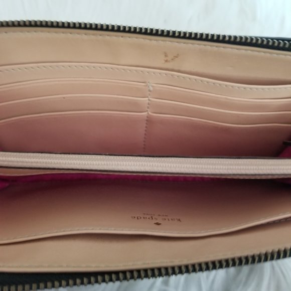 Kate Spade Large Wristlet Carryall Wallet Black Pebbled Leather Gold - Picture 11 of 13